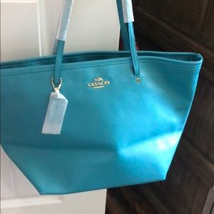 Coach tote, teal color, Cadet Blue